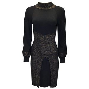 CHANEL 2010 PARIS BYZANCE BLACK / GOLD METALLIC SHIMMER DETAIL LONG SLEEVED DRES
